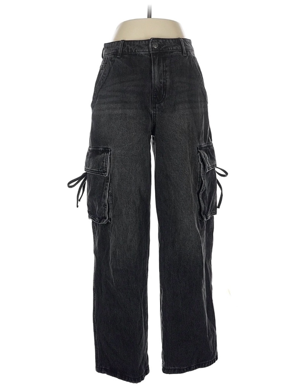 High-Rise Black Cargo Wide-Leg Jeans